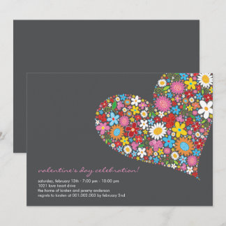 Spring Flowers Heart Valentine Party Invite