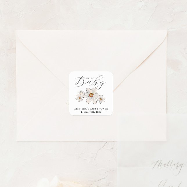 Spring Flowers Hello Baby Shower Paper Napkin Square Sticker (Creator Uploaded)