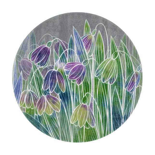 Spring flowers, herbs, watercolor seamless border. cutting board (Front)