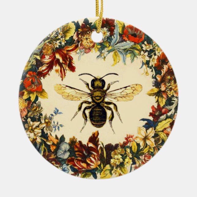 SPRING FLOWERS HONEY BEE / BEEKEEPER BEEKEEPING CERAMIC ORNAMENT (Front)