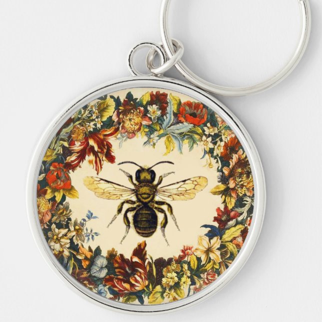 SPRING FLOWERS HONEY BEE / BEEKEEPER BEEKEEPING KEYCHAIN (Front)