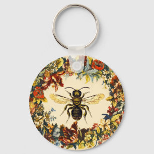 SPRING FLOWERS HONEY BEE / BEEKEEPER BEEKEEPING KEYCHAIN