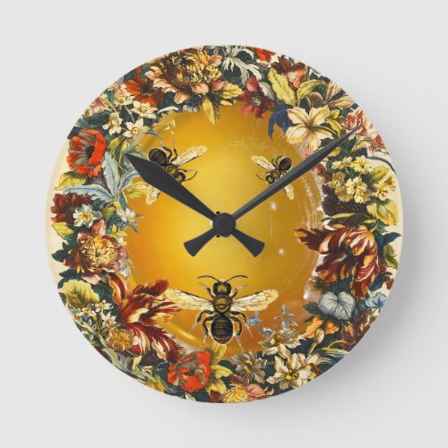 SPRING FLOWERS HONEY BEE  BEEKEEPER BEEKEEPING ROUND CLOCK