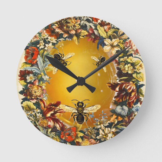 SPRING FLOWERS HONEY BEE / BEEKEEPER BEEKEEPING ROUND CLOCK (Front)