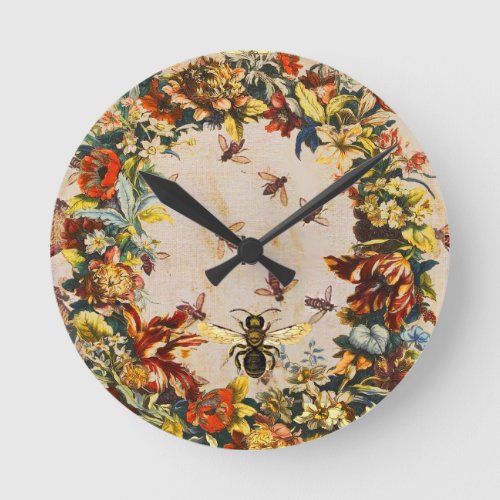 SPRING FLOWERS HONEY BEE  BEEKEEPER BEEKEEPING ROUND CLOCK