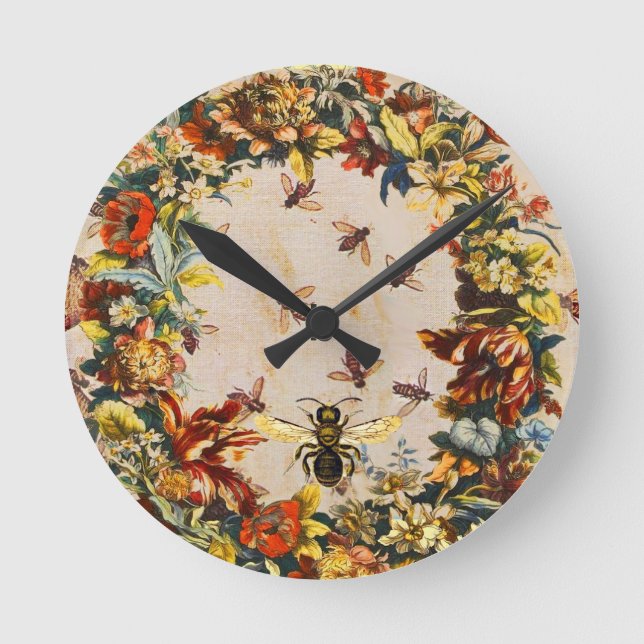 SPRING FLOWERS HONEY BEE / BEEKEEPER BEEKEEPING ROUND CLOCK (Front)