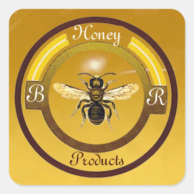 SPRING FLOWERS HONEY BEE / BEEKEEPER MONOGRAM SQUARE STICKER (Front)