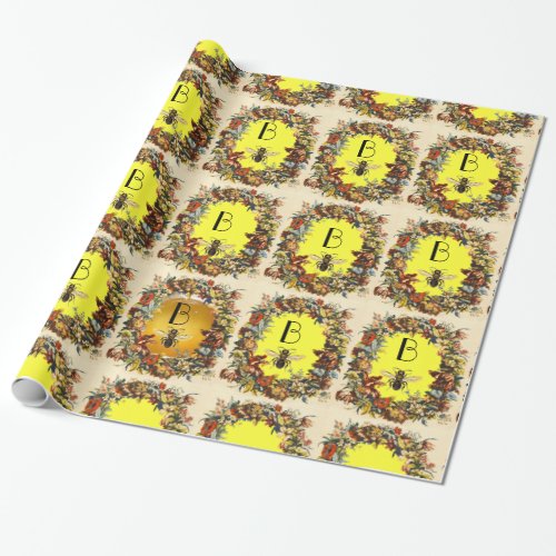 SPRING FLOWERS HONEY BEE  BEEKEEPER MONOGRAM WRAPPING PAPER