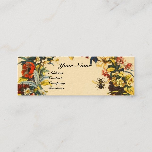 SPRING FLOWERS HONEY BEE BEEKEEPING BROWN WAX SEAL MINI BUSINESS CARD (Front)
