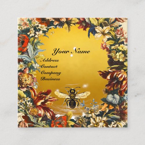 SPRING FLOWERS HONEY BEE BEEKEEPING RED WAX SEAL SQUARE BUSINESS CARD