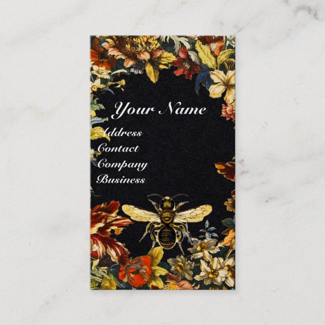 SPRING FLOWERS HONEY BEE BEEKEEPING WAX SEAL Black Business Card (Front)