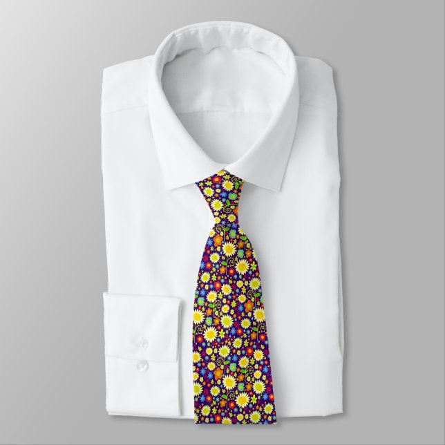Spring Flowers II - Deep Purple Neck Tie (Tied)
