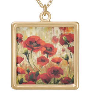 Spring Flowers in a Garden Gold Plated Necklace