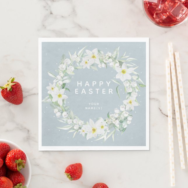 Spring Flowers in a White Floral Wreath Party Napkins (Insitu)