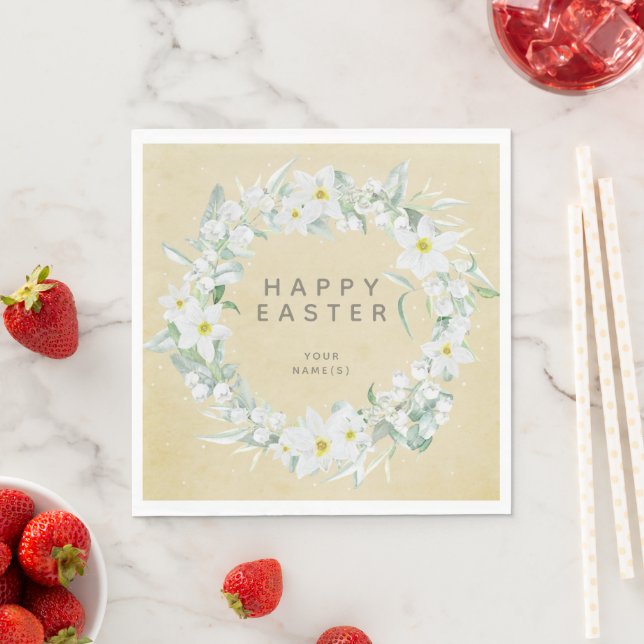 Spring Flowers in a White Floral Wreath Party Napkins (Insitu)