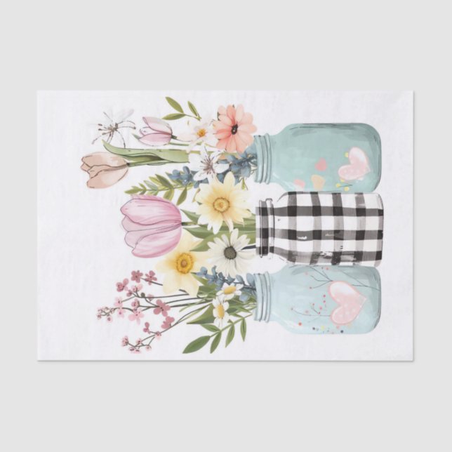 Spring Flowers in Mason Jars Decoupage Tissue Paper (Front)
