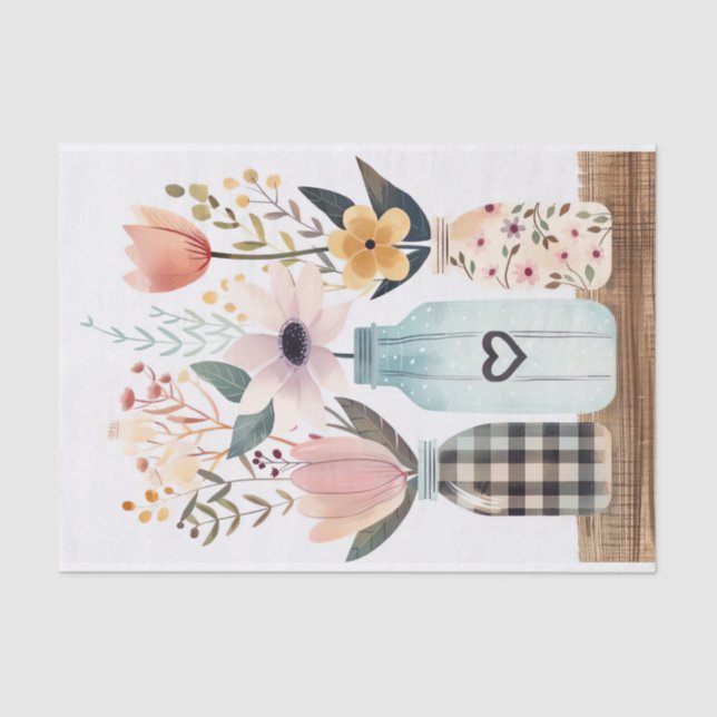 Spring Flowers in Mason Jars Decoupage Tissue Paper (Front)