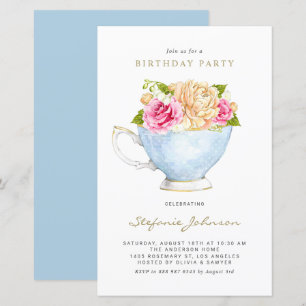 Spring Flowers in Teacup Birthday Party Invitation