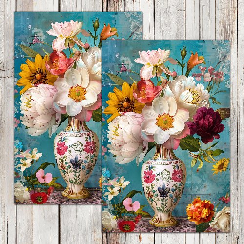 SPRING FLOWERS IN VASE DECOUPAGE TISSUE PAPER