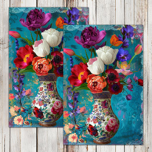 SPRING FLOWERS IN VASE DECOUPAGE TISSUE PAPER