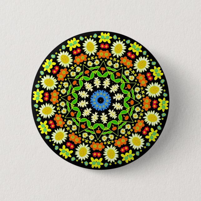 Spring Flowers Kaleidoscope 01 Button (Front)