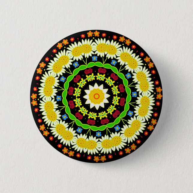 Spring Flowers Kaleidoscope 02 Button (Front)