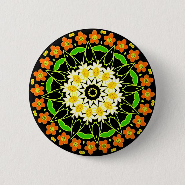 Spring Flowers Kaleidoscope 03 Pinback Button (Front)