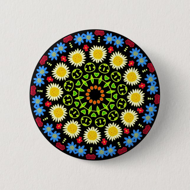 Spring Flowers Kaleidoscope 04 Button (Front)