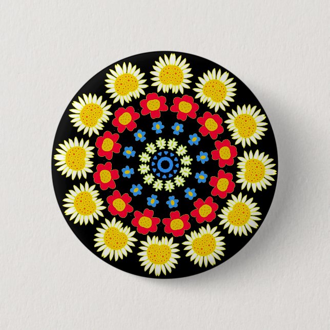 Spring Flowers Kaleidoscope 05 Pinback Button (Front)