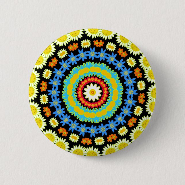 Spring Flowers Kaleidoscope 08 Pinback Button (Front)