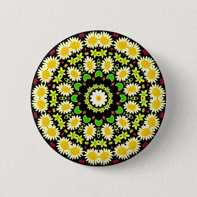 Spring Flowers Kaleidoscope 09 Button (Front)