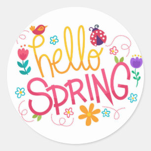 Spring Flowers Ladybug Bird Sticker