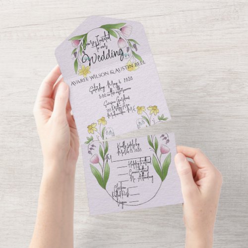 Spring Flowers Lavender Daffodils Crocus All In One Invitation