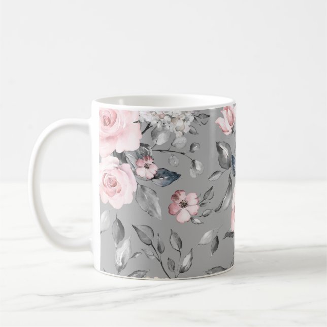 Spring Flowers Leaves Hand Drawn Coffee Mug (Left)