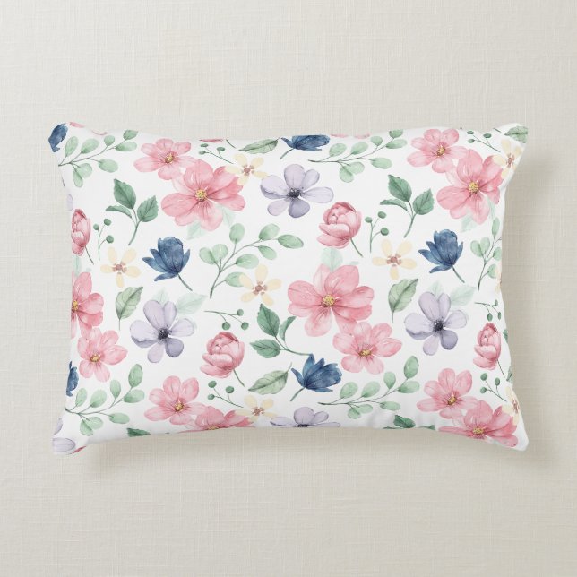 Spring Flowers & Leaves Pattern Accent Pillow (Front)