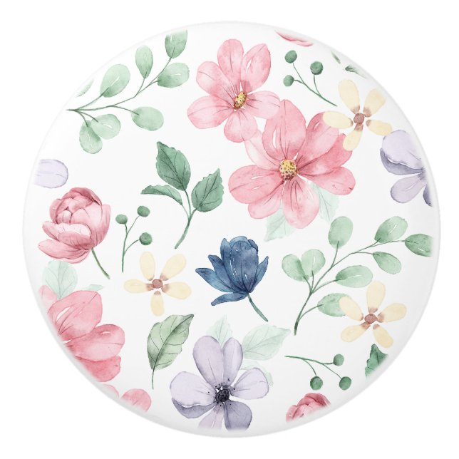 Spring Flowers & Leaves Pattern Ceramic Knob (Front)