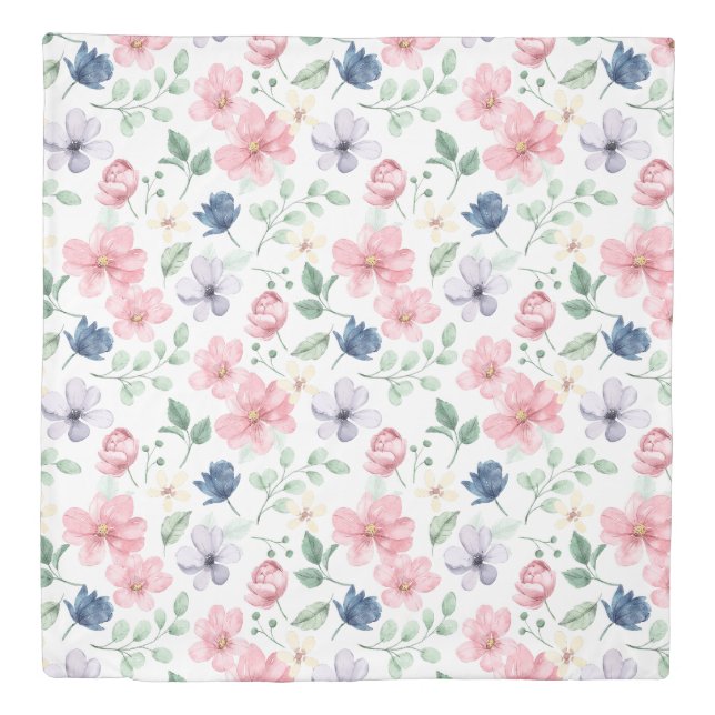 Spring Flowers & Leaves Pattern Duvet Cover (Front)