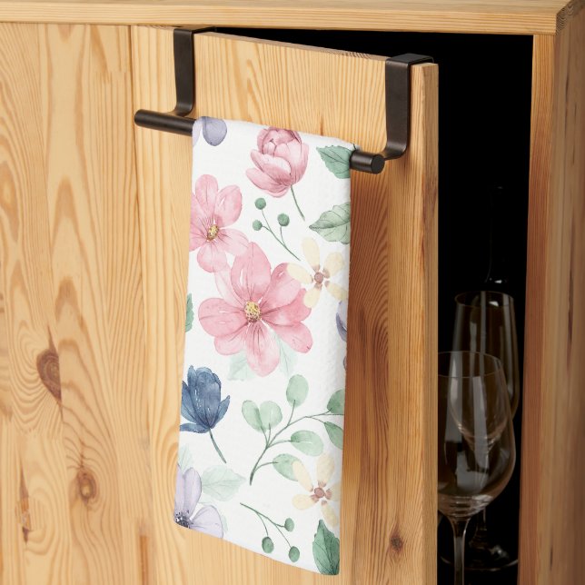 Spring Flowers & Leaves Pattern Kitchen Towel (Thirds Fold)