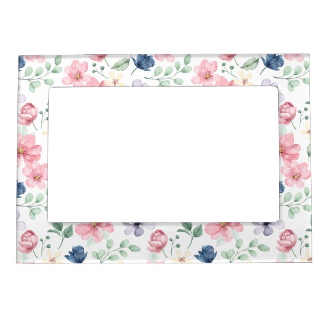 Spring Flowers & Leaves Pattern Magnetic Frame (Front)