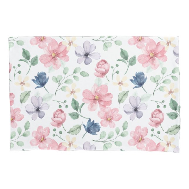 Spring Flowers & Leaves Pattern Pillow Case (Front)
