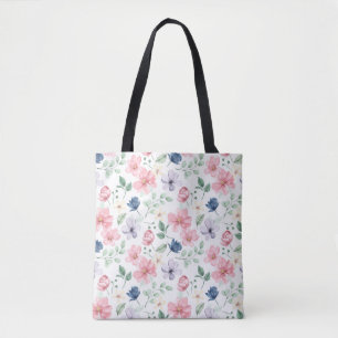 Spring Flowers & Leaves Pattern Tote Bag