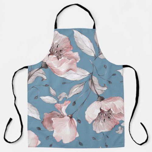 Spring flowers leaves seamless design apron