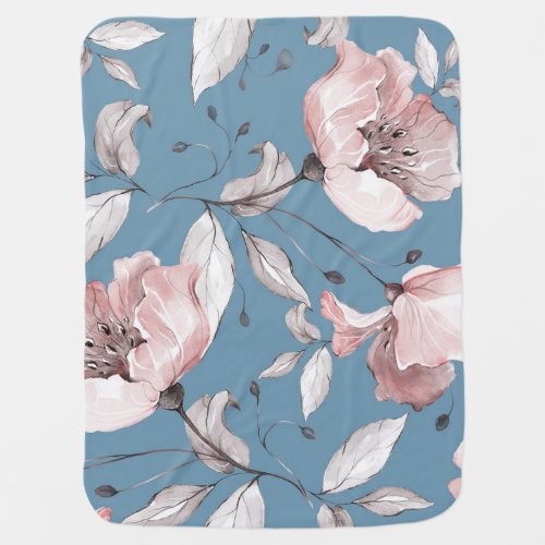 Spring flowers leaves seamless design baby blanket