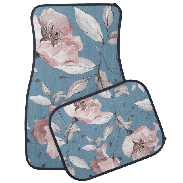 Spring flowers, leaves, seamless design car floor mat (Set)