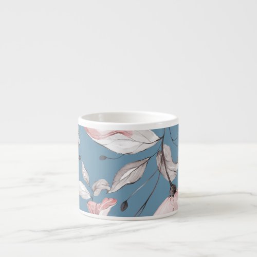 Spring flowers leaves seamless design espresso cup