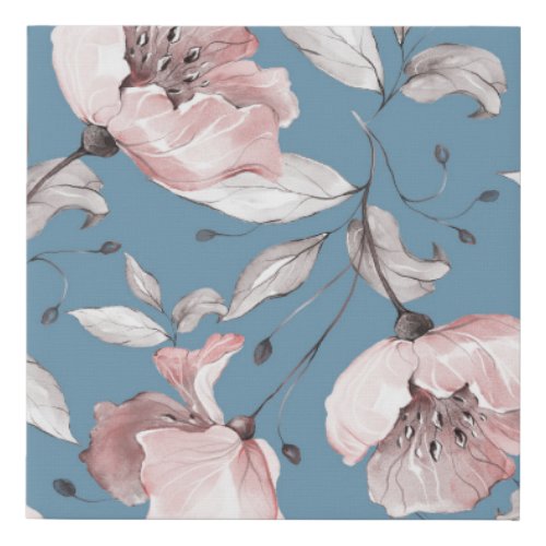 Spring flowers leaves seamless design faux canvas print