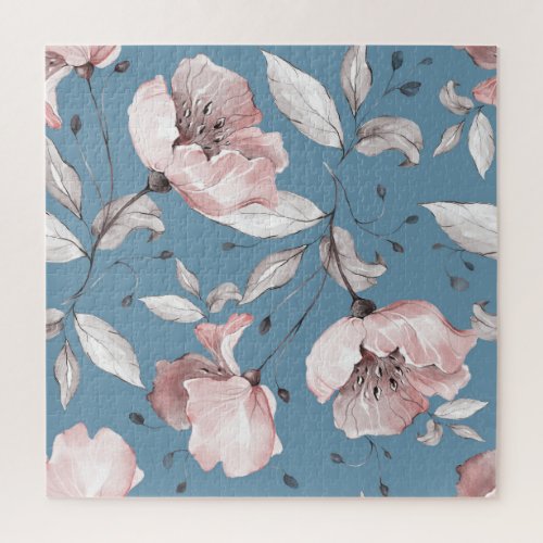 Spring flowers leaves seamless design jigsaw puzzle