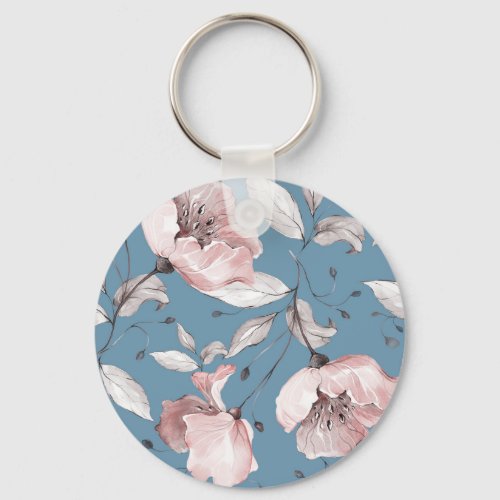 Spring flowers leaves seamless design keychain