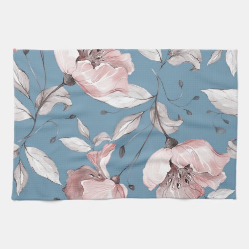 Spring flowers leaves seamless design kitchen towel