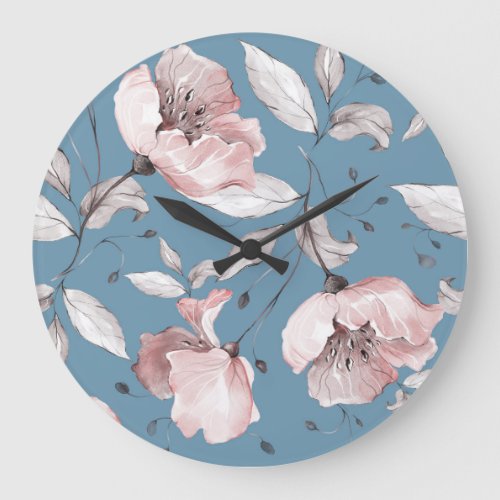 Spring flowers leaves seamless design large clock